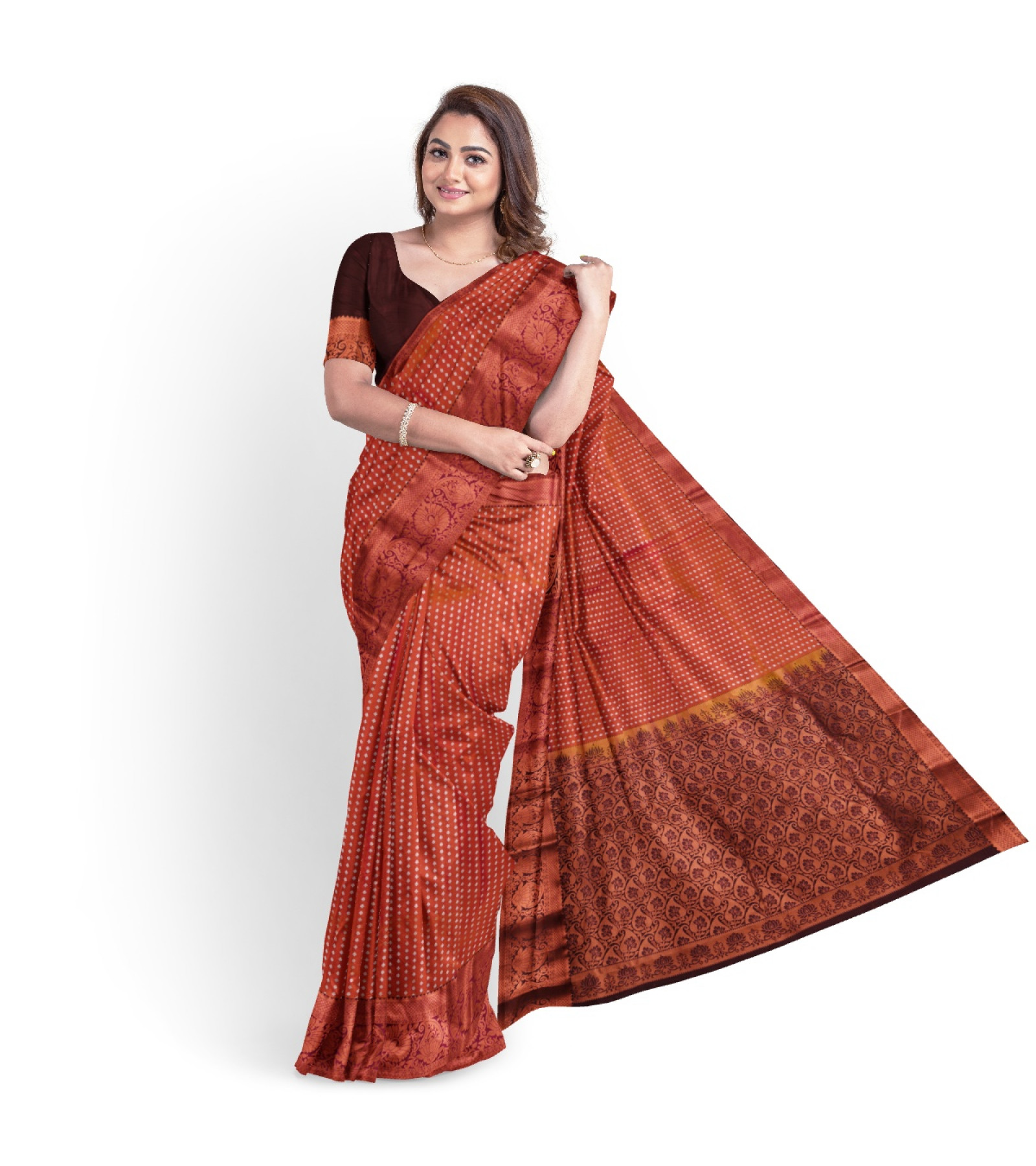 Exclusive Indian Red Embroidered Tussar Saree 